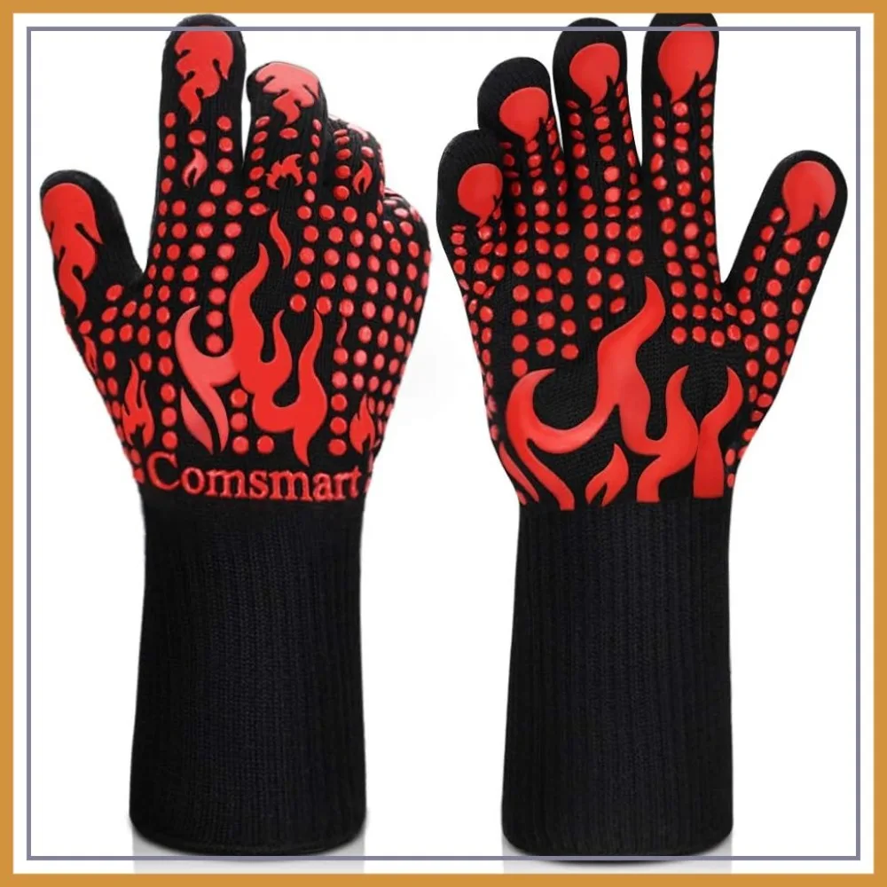 

BBQ Gloves, 1472°F Heat Resistant Grilling Gloves, Silicone Non-Slip Oven Gloves, Long Kitchen Gloves for Barbecue, Cooking, Baking, Cutting