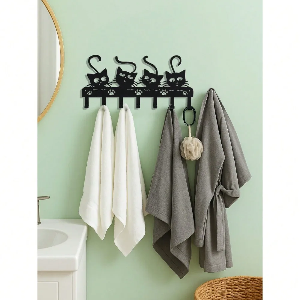 ที่แขวนกุญแจรูปแมวสไตล์วินเทจ – ที่เก็บกุญแจโลหะกันสนิมพร้อมตะขอ 7 อัน ตกแต่งทางเข้าบ้านด้วยธีมสัตว์น่ารัก