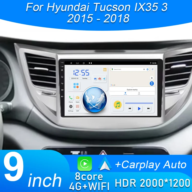 

4G Android 15 Car Radio For Hyundai Tucson 3 IX35 2015 - 2018 Multimedia Player Carplay Auto Navigation GPS New BT No 2din 2din
