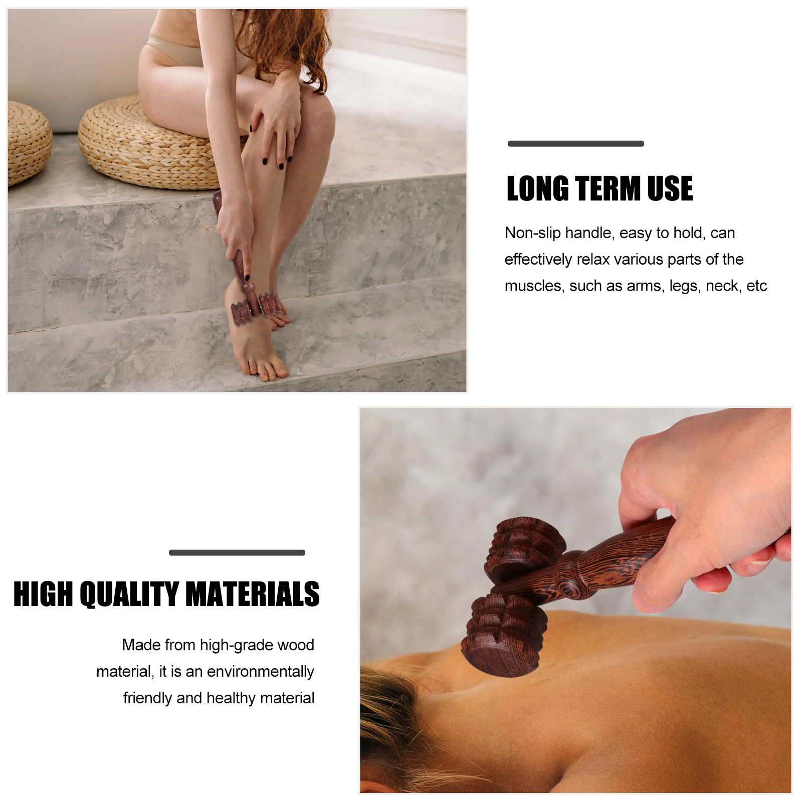 

1Pcs Wooden Two-Wheel Roller Massager Handheld Muscle Massage Tool for Relaxation Pain Relief and Muscle Shaping
