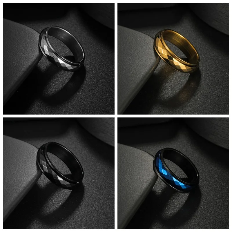 Rhombic Geometric Fidget Spinner Men Rings Stainless Steel Retro Punk Rock Minimalism Women Jewelry Fashion Accessories Gift