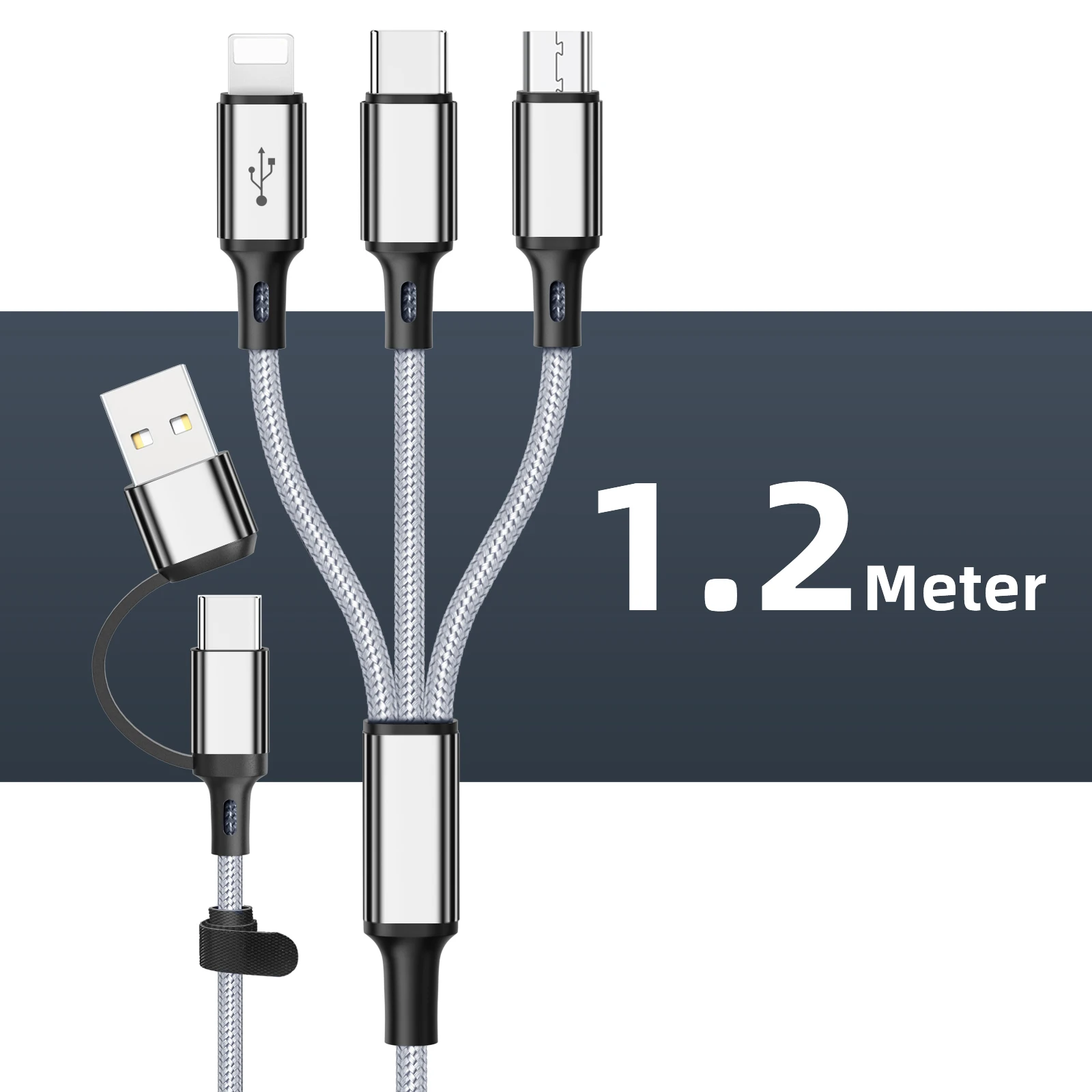 Cabo de carregamento multi USB, Cabo de carregamento múltiplo USB, Tipo C Micro Carregador, Fio do telefone móvel para iPhone 14, 13, 12, Huawei, 3 em 1