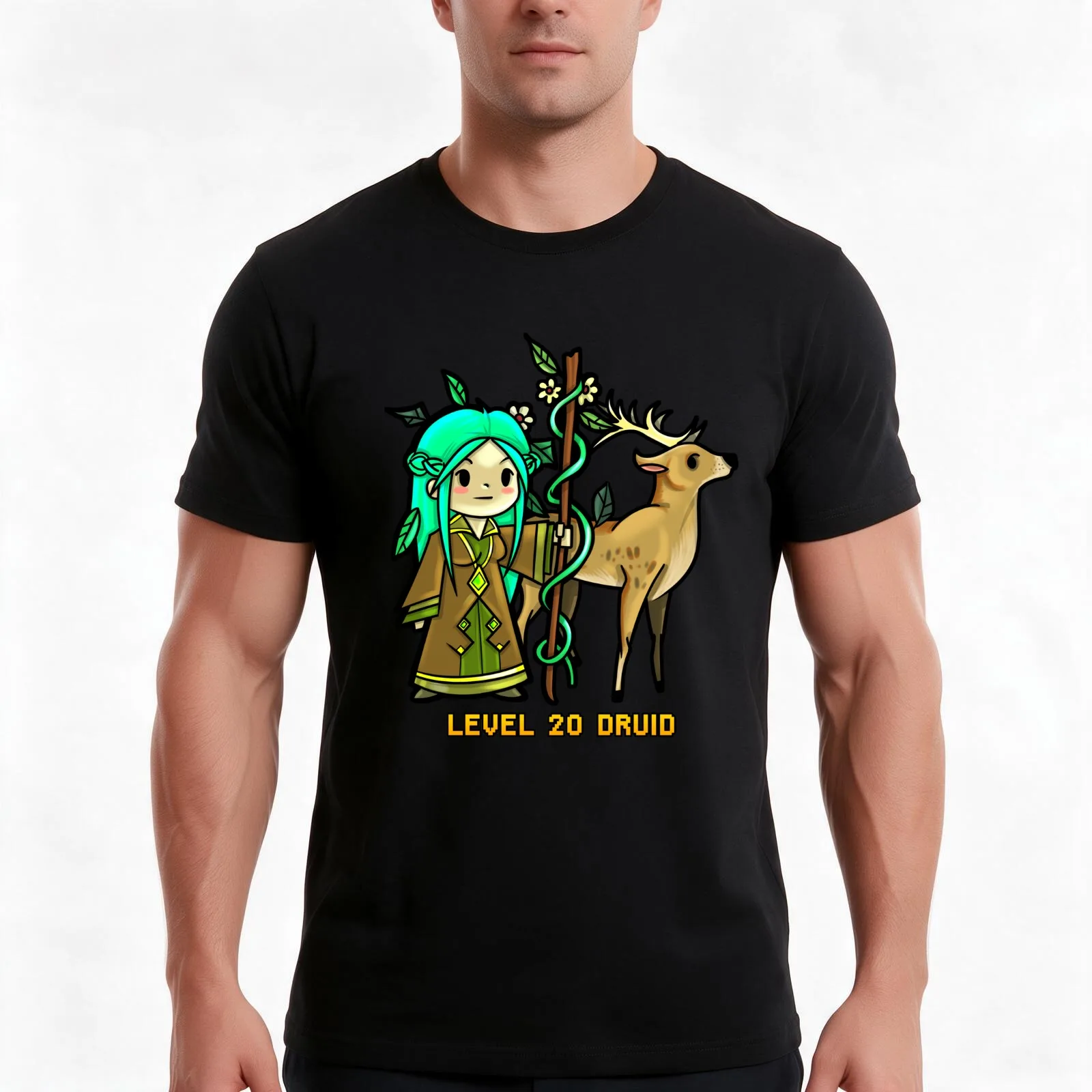 Level 20 Druid T-Shirt Summer Casual Cotton Tee Oversized Streetwear Tops Vintage Graphic Print Loose Fit Short Sleeve