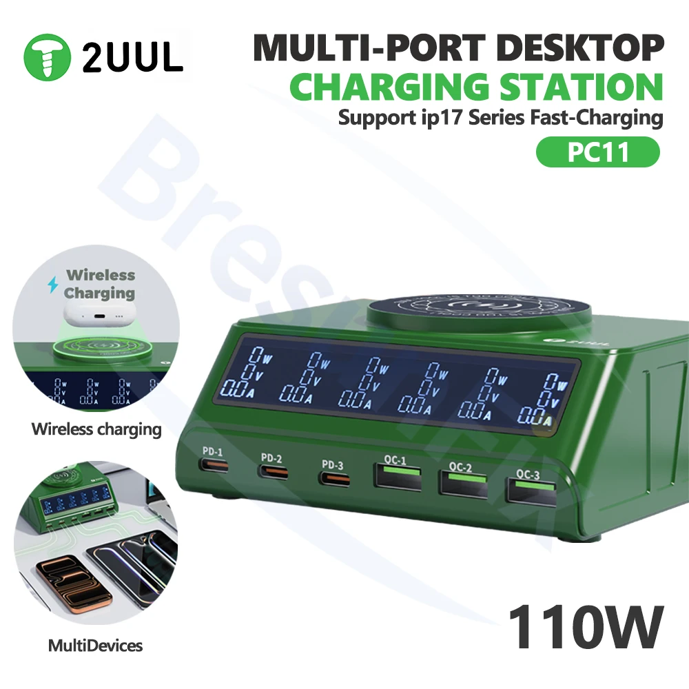 

2UUL PC11 110W Desktop Multi-Port Charger Support Magnetic Wireless Charging IP17 Series Fast Charging Multi-Device Repair Tools