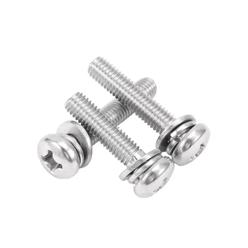 304 Stainless Steel Cross Recessed Pan Head Screws M5 M6 M8 M10 With Washer Phillips Three Combination Machine Sems Screw