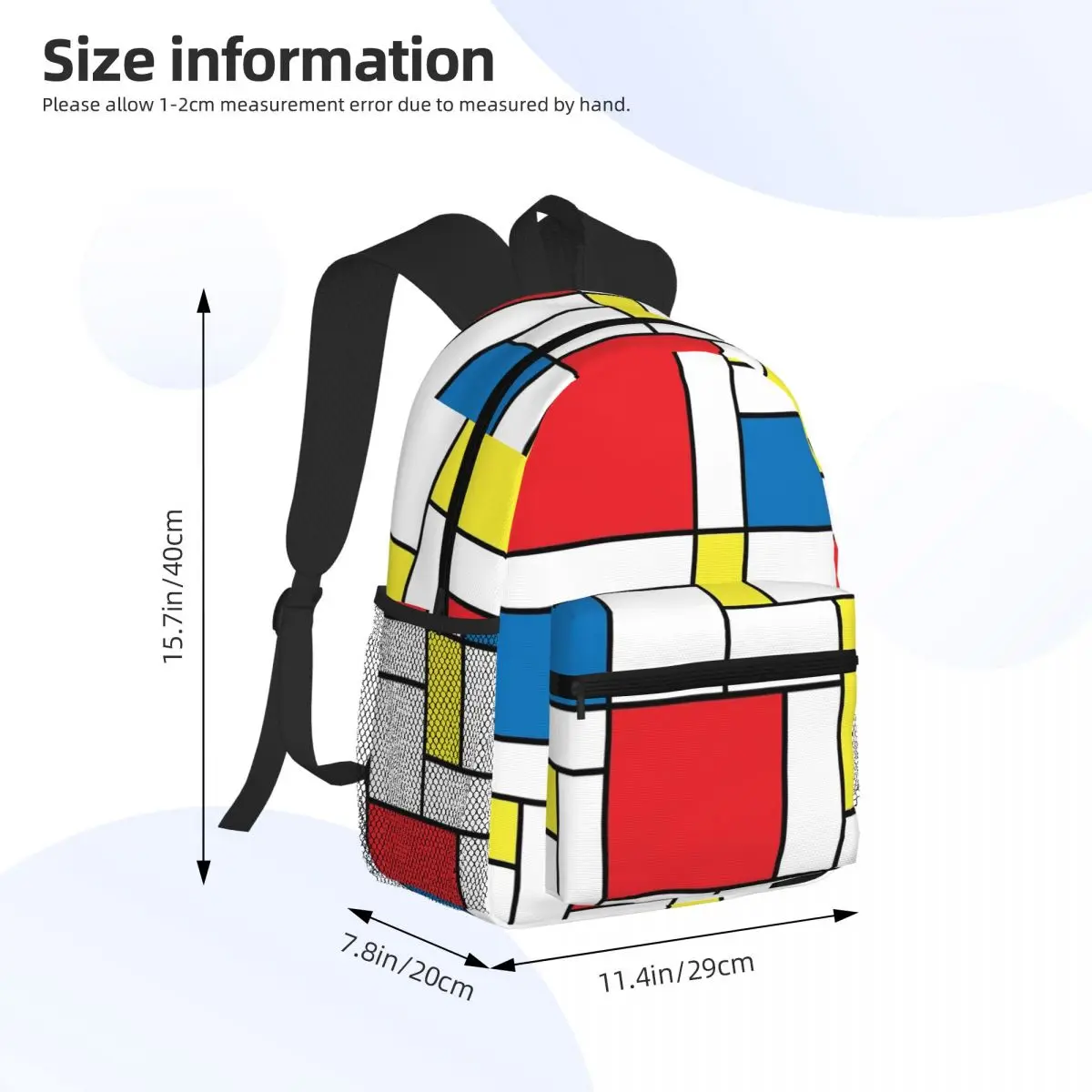 Piet Mondrian Student Backpack School Bag Hiking Travel Daypack for Boys Girls Bookbag Shoulder Bags