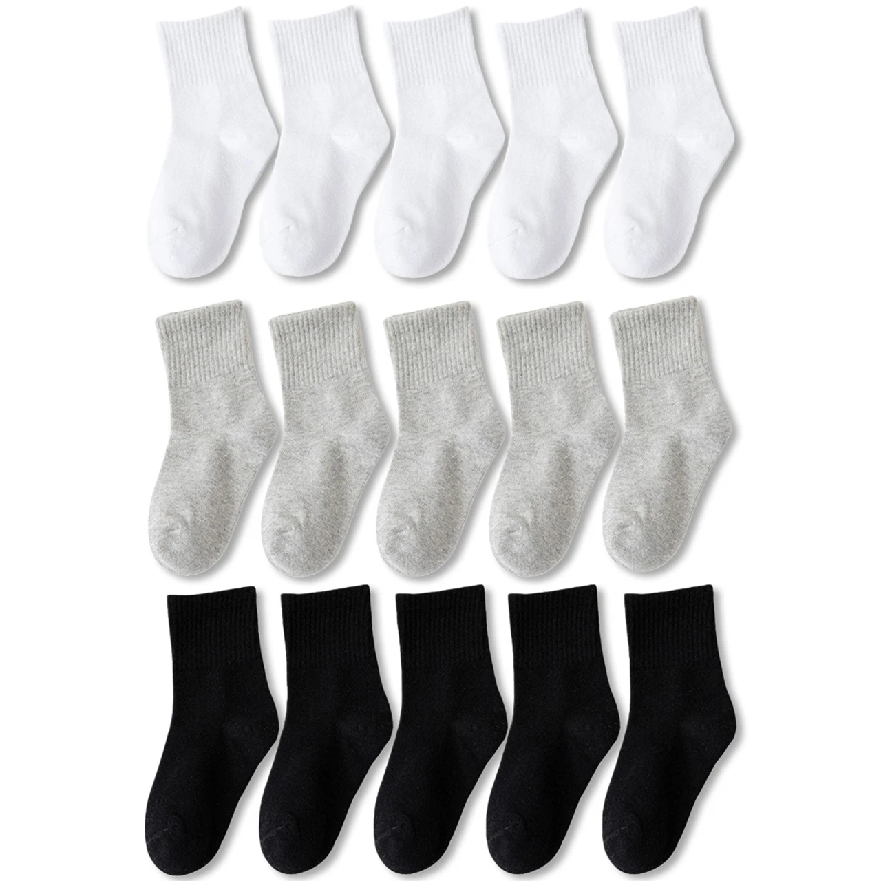 

5 пар однотонных детских хлопковых носков, впитывающие пот, дышащие спортивные носки, носки средней длины для мальчиков и девочек 1–5 лет, черные, белые, серые