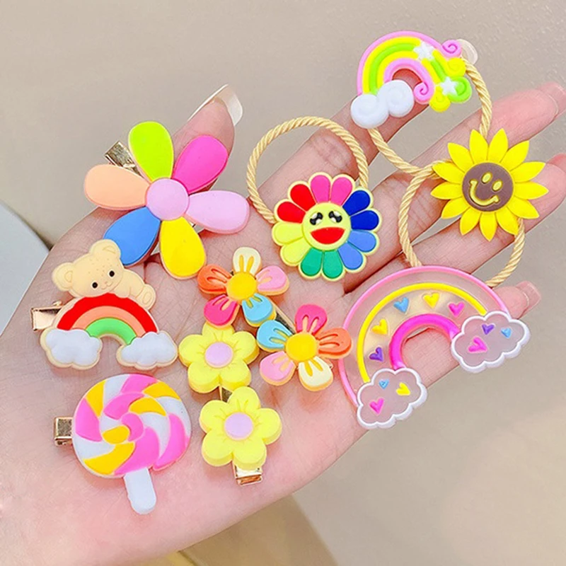 2022 New Cartoon Fruits Flowers Hairpins Hair Bands Set Girls Hair Accessories Children Headbands Scrunchie Kids Ornaments Gift