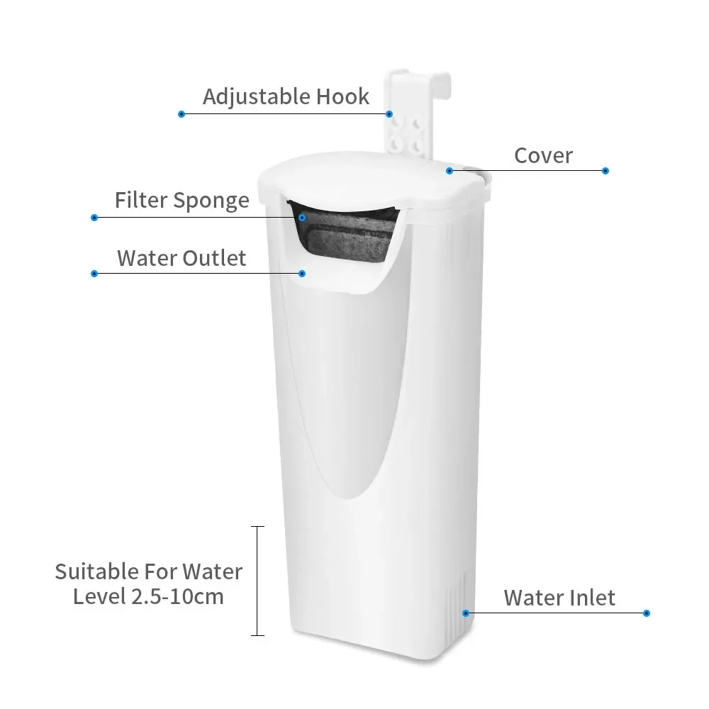거북이 얕은 물 어항 저수위 필터, 폭포형 산소 펌프, 작고 조용한 내장 정수 필터