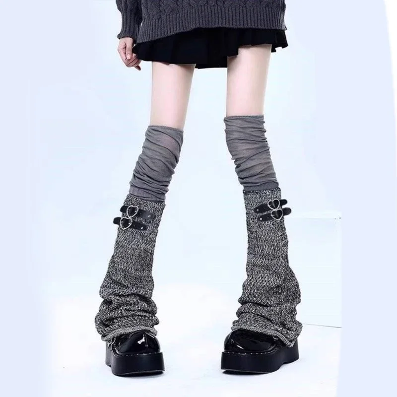 

2Pcs/set Fashionable Punk Buckled Belt Leg Warmers Layering Over Knee Socks Foot Covers