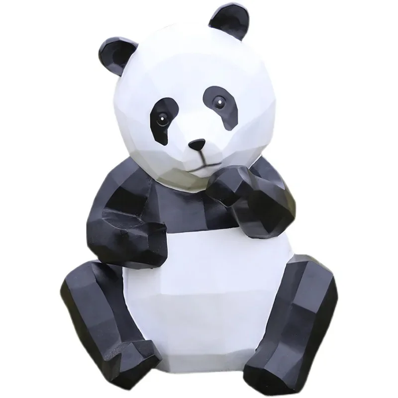 

Panda ornament, fiberglass abstract animal sculpture, outdoor garden landscape shopping mall landing