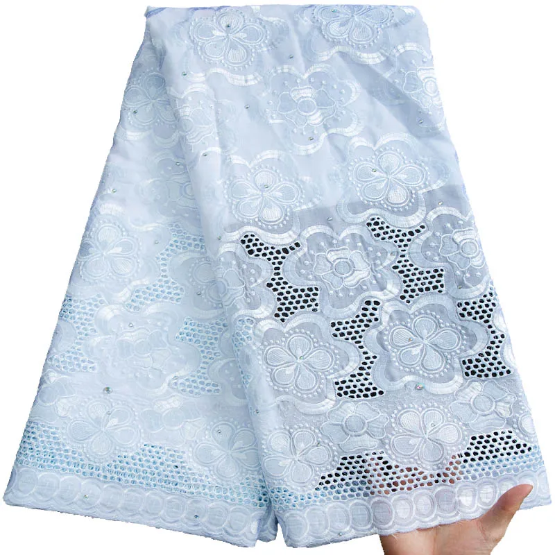 

White Swiss Voile Lace In Switzerland 2023 High Quality Afircan Cotton Lace Fabric With Stone For Sewing Women Party Dress S3312