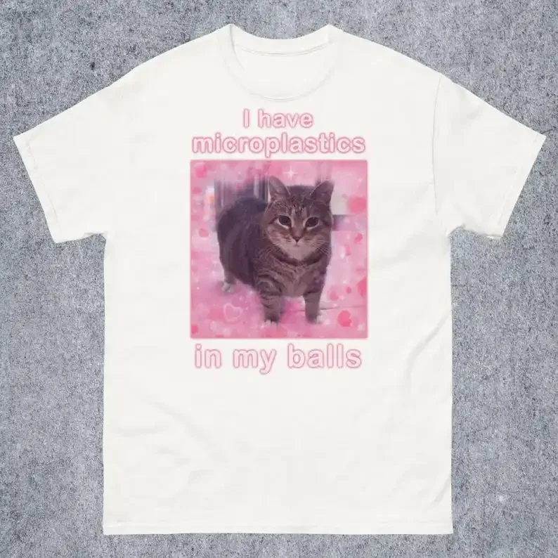 Cat Meme T-shirt Gift for Women Funny Ironic Cats Shirt I Have Microplastics in My Balls Stupid Silly Gifts Goofy Ahh Cat Tee
