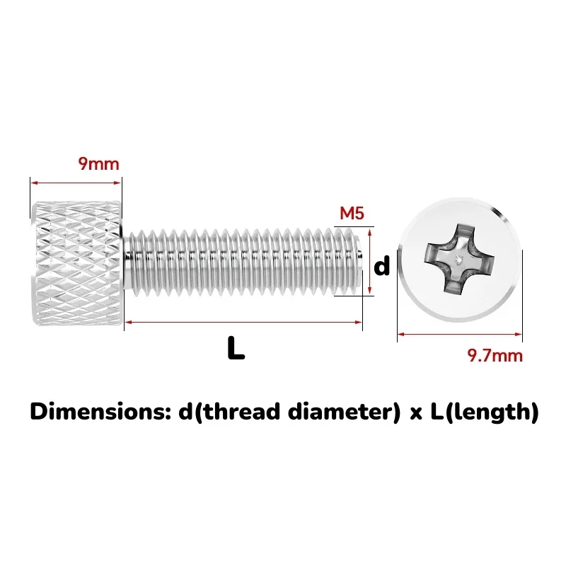 M5 Carbon Steel Chrome plated cylindrical knurled cross hand knurled Head Thumb Bolt Screw