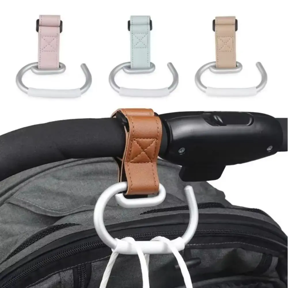 Leder-Wagenhaken, Kinderwagen-Haken, um 360 Grad drehbar, multifunktionale Lederhaken für Taschen, Kinderwagen-Zubehör