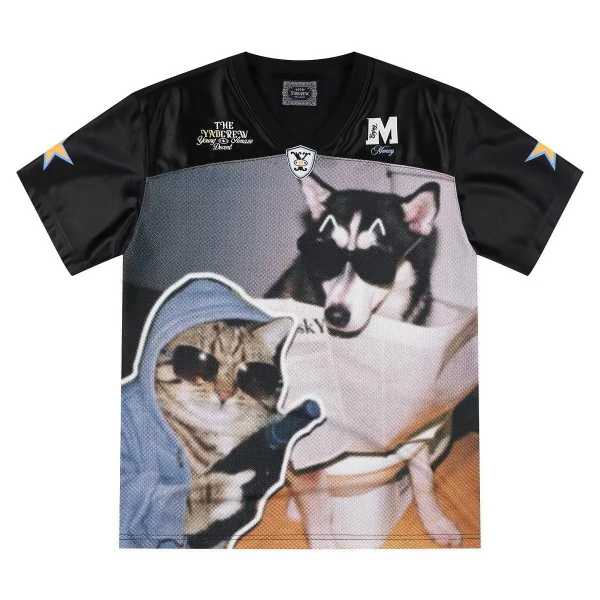 Korean Design Cute Cool Cat Floral Graphic V Neck T Shirt Women Y2K Loose Short Sleeve Baseball Jersey Streetwear Tee Harajuku