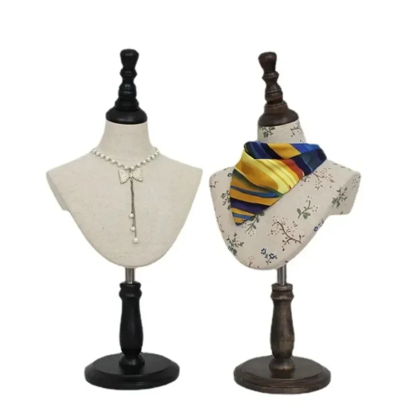 Adjustable Female Mannequin with Wooden Base for Scarves Necklaces Shirts Display