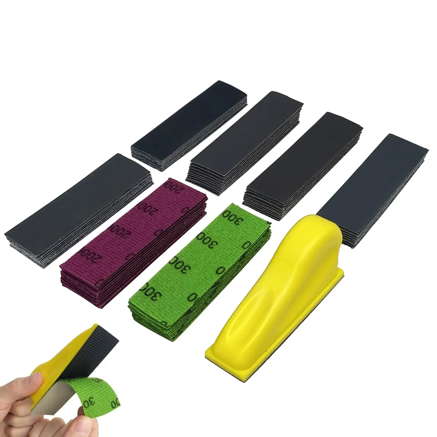 Kit de mini papier de verre 3,5" x 1" avec bloc de ponçage à crochet et boucle 71 pièces assorties 4