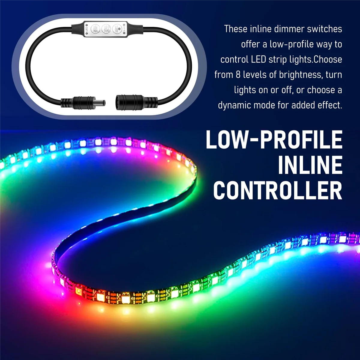Low-profile Inline Controller Mini 3 Key Dimmer Switch for LED Strip Light Black