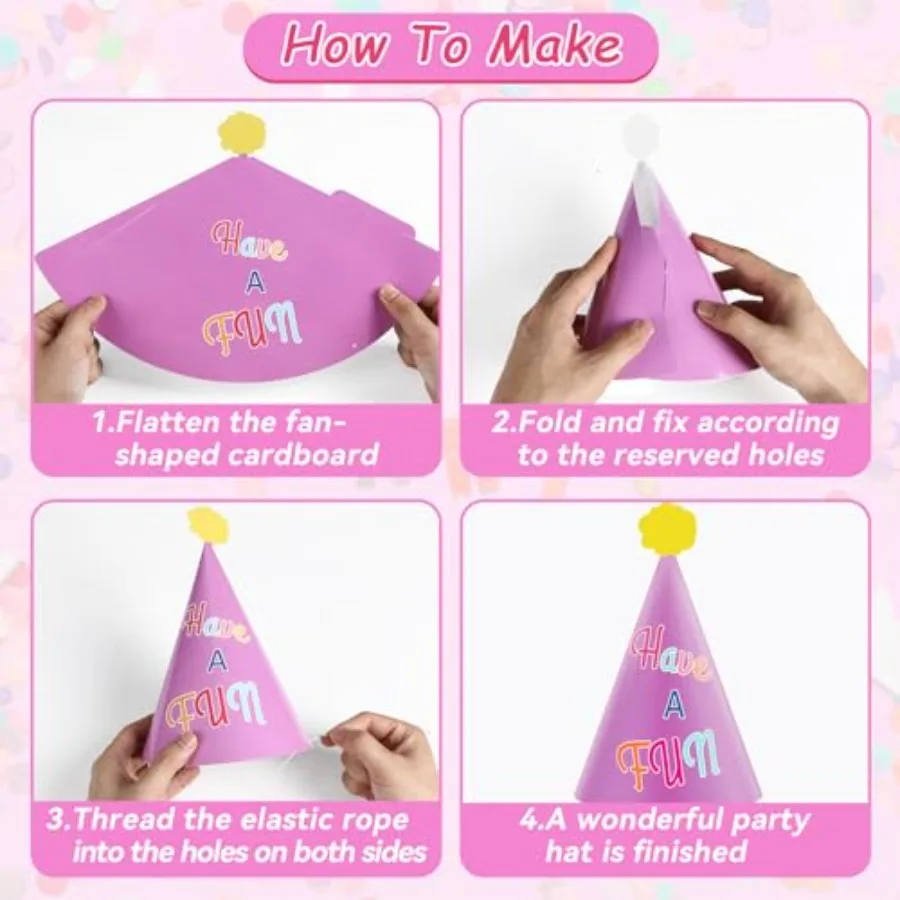 24 قطعة من قبعات الحفلات الملونة لمستلزمات حفلات أعياد الميلاد السعيدة، قبعات مخروطية للحفلات ذات طابع قوس قزح، قبعات ورقية ملونة لتزيين الحفلات #4
