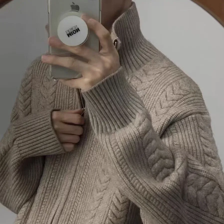 

Осень-зима, большой размер 3 кг, теплый длинный свек, вязаный свитер irt ort Sle M, модель, текстурный воротник-стойка, свитер, пальто