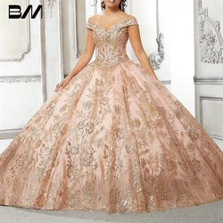 Off Shoulder Glittered Quinceanera Dress 2023 Voluminous Sequins Vestidos Prom Vestidos De Baile Tulle Custom Made Gown