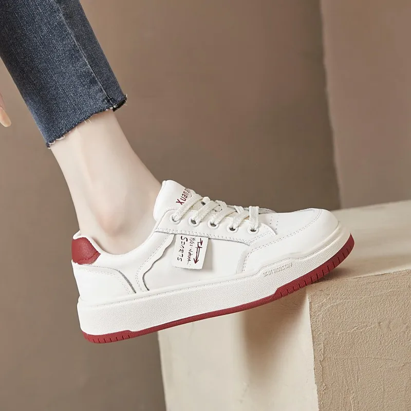 Zxryxgs Veterschoenen Echt Leer Spellkleur Witte Schoenen Populaire Sneakers Platte Schoenen 2023 Herfst Dames Sneakers Casual Schoenen Tij