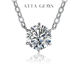 ATTAGEMS 925 Silver Necklace Pendant Round Cut 1.0ct D Color White Moissanite Pass Diamond Test for Women Elegant Necklace