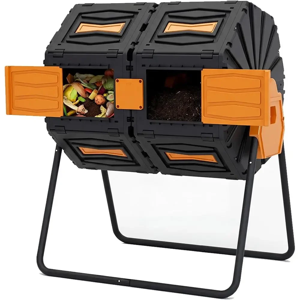 

Компостный тумблер с двумя отсеками, 45 галлонов - 360 ° Вращающийся контейнер для удобного хранения садовых отходов