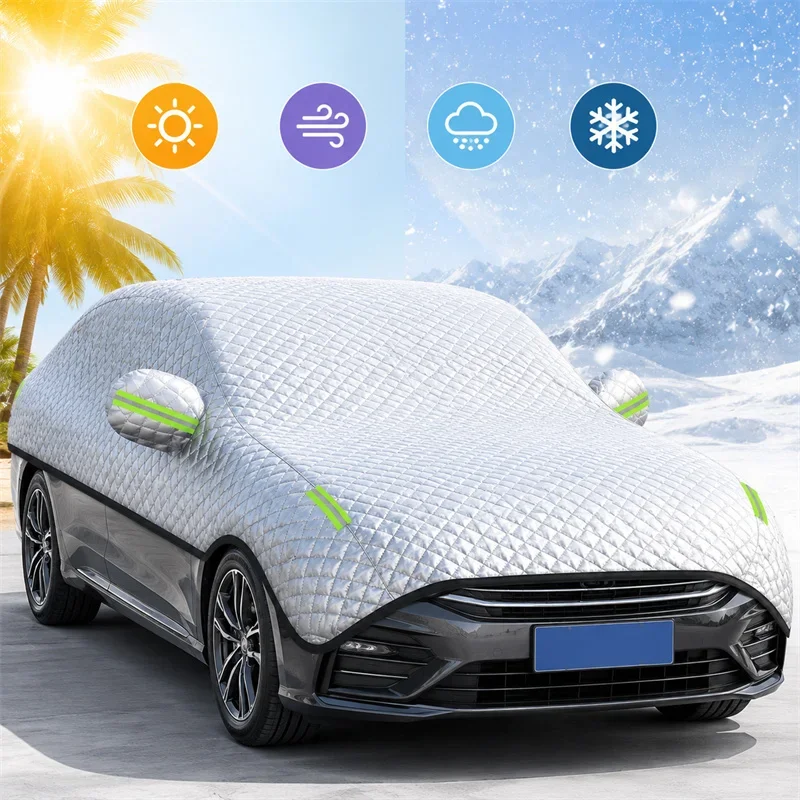 Thick Padded Car Windshield Half Cover Anti Hail Snow Frost Sun Protector Easy Install For Sedan SUV Truck Winter
