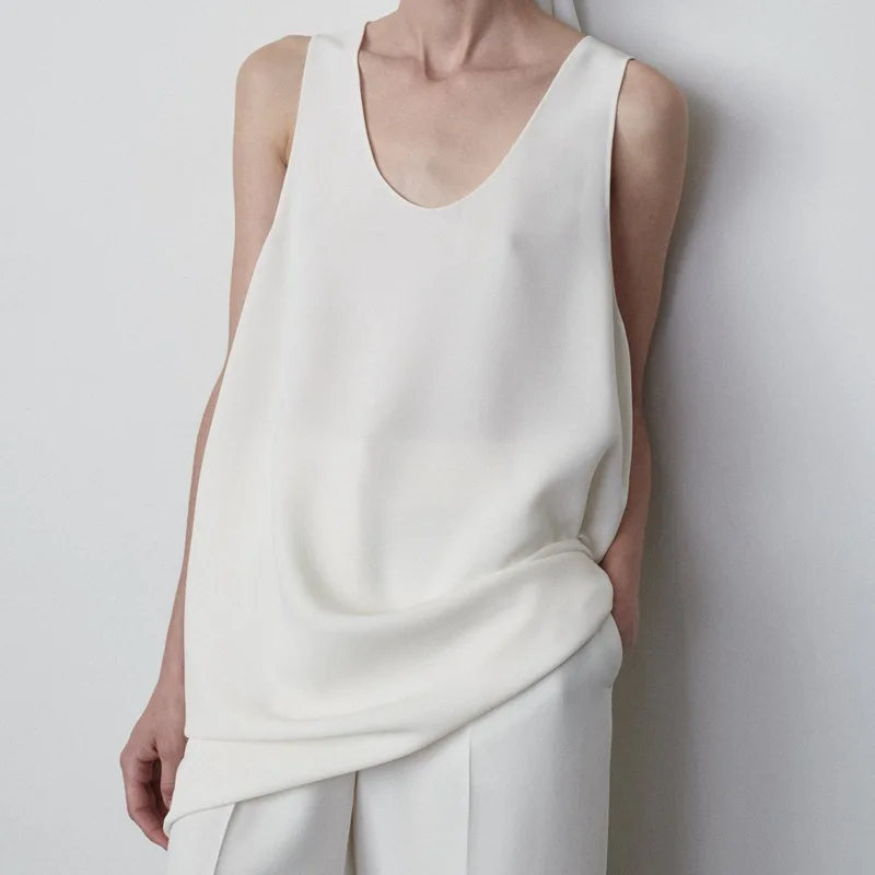 fila-minimalista-@-camiseta-sin-mangas-holgada-para-mujer-top-informal-versatil-con-cuello-en-u-primavera-verano-2024