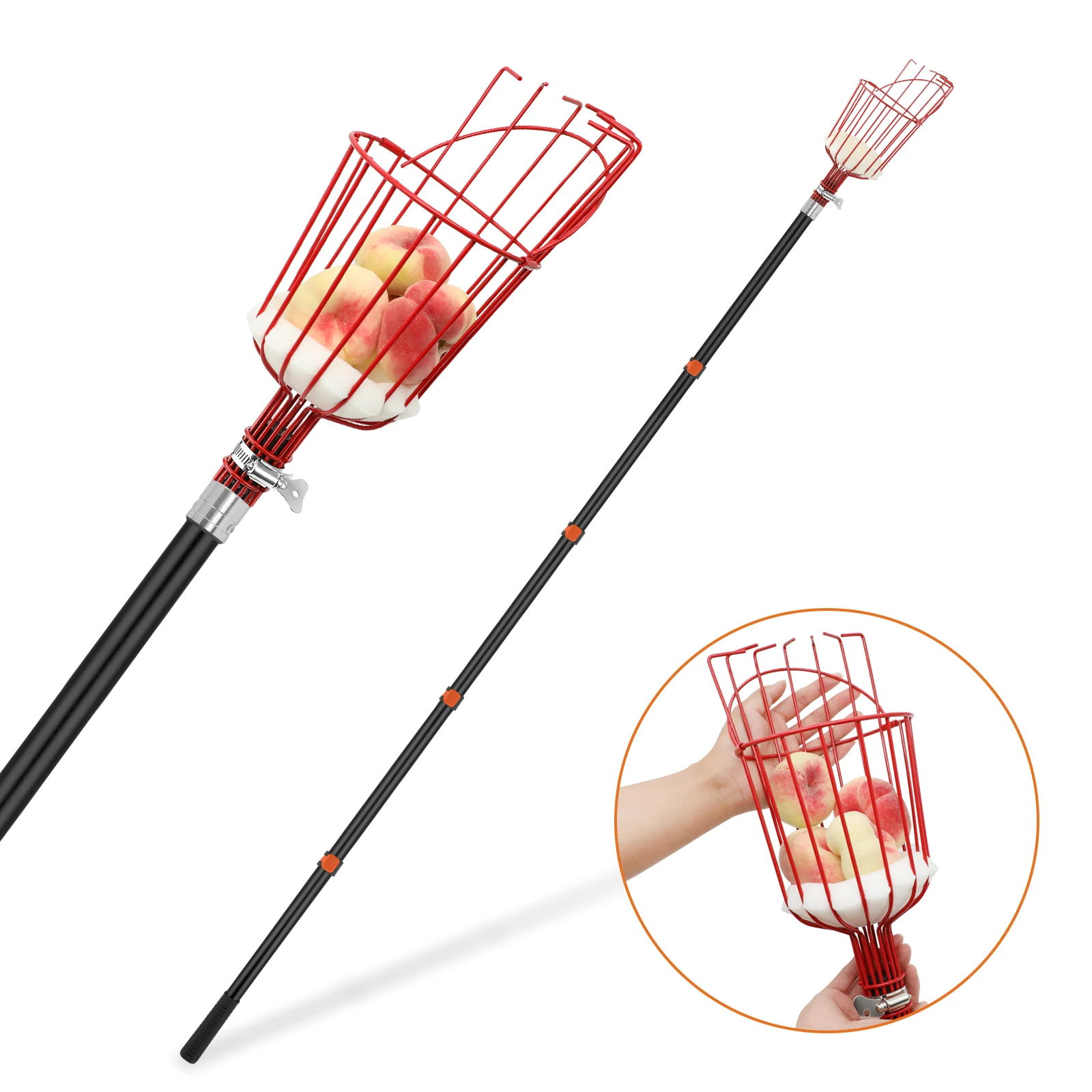 

5.18M/3.6M/2.18M Fruit Picker Tool, Stainless Steel Adjustable Fruit Picker with Basket, Citrus Mango Avocado Fig Acorn Pear Pic