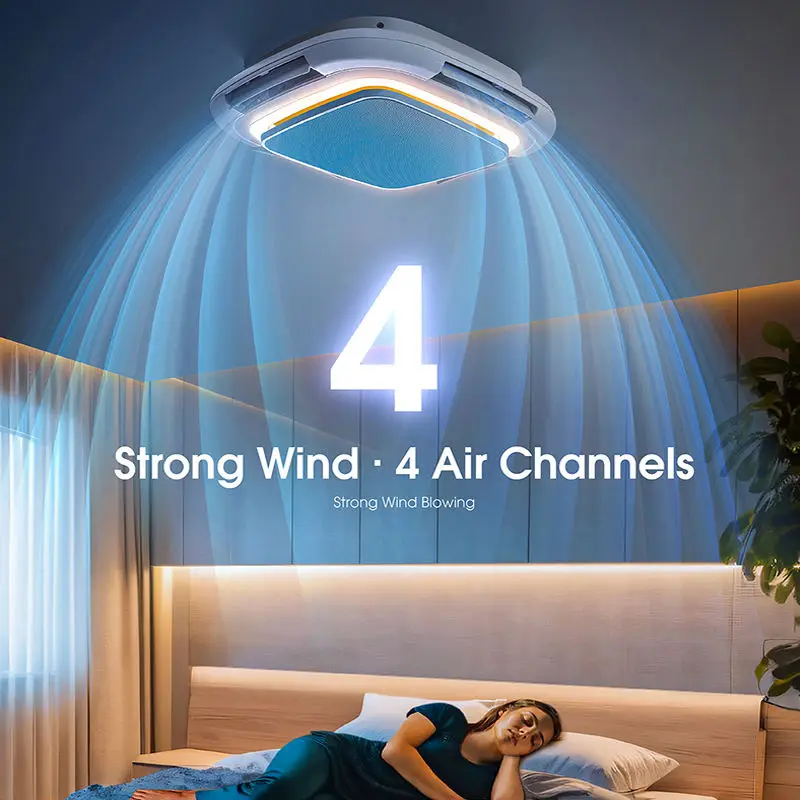 *(2-piece set)Nordic Style Modern New Design Bladeless LED Ceiling Fan with Lights and Remote Control for Bedroom Installation