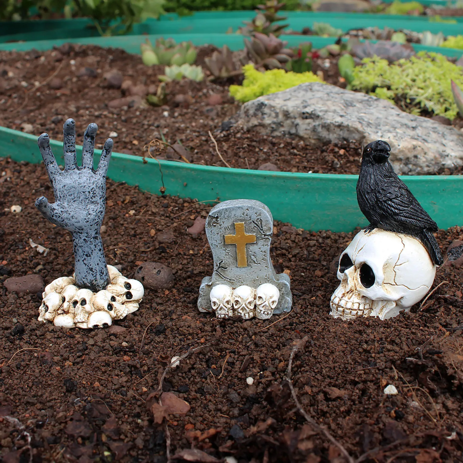 Tombstone Decorations for Home Halloween Village Accessories Graveyard Vigil Figurine Mini Tombstones with LED Candles