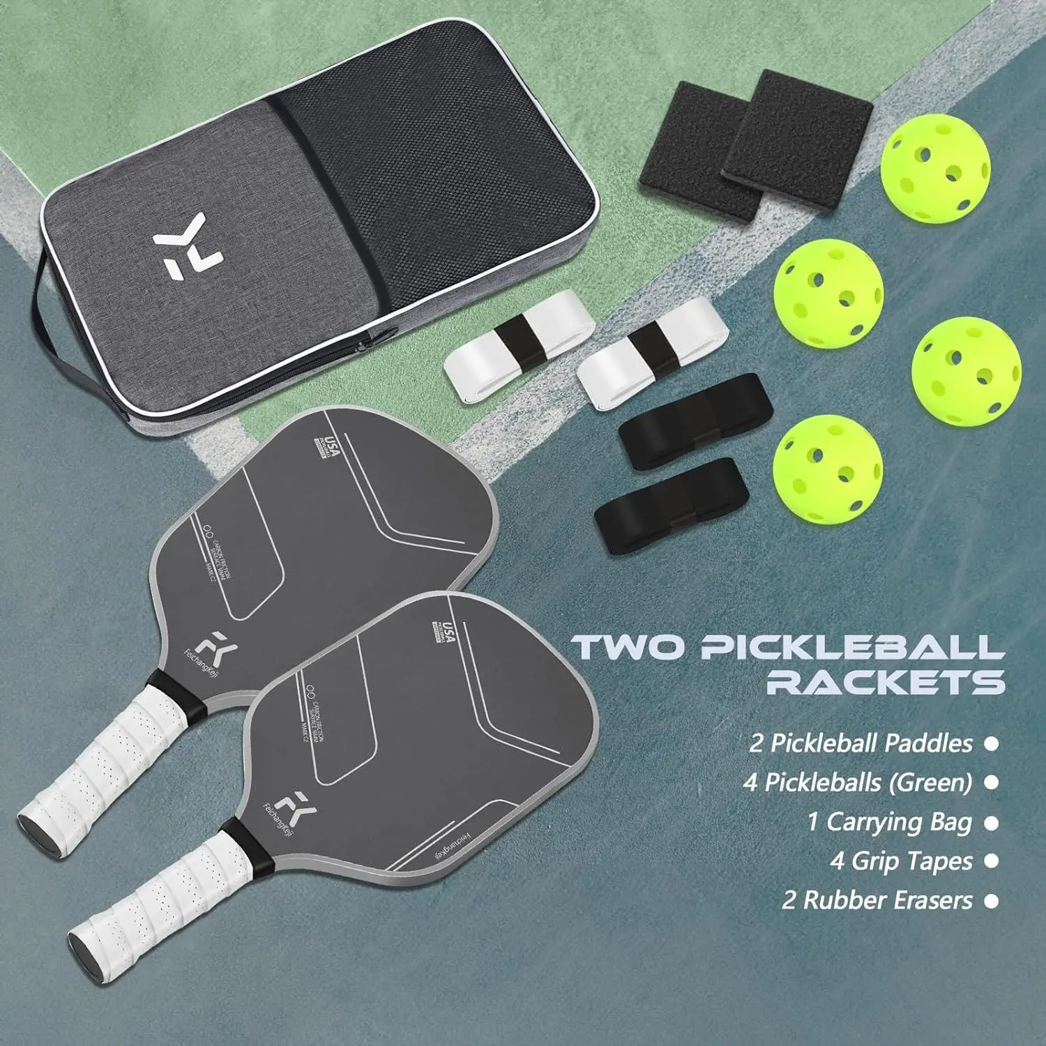 Zestaw wioseł do pickleballa z włókna Zestaw 1 i 2 rakiet do pickleballa T700 z włókna węglowego 1