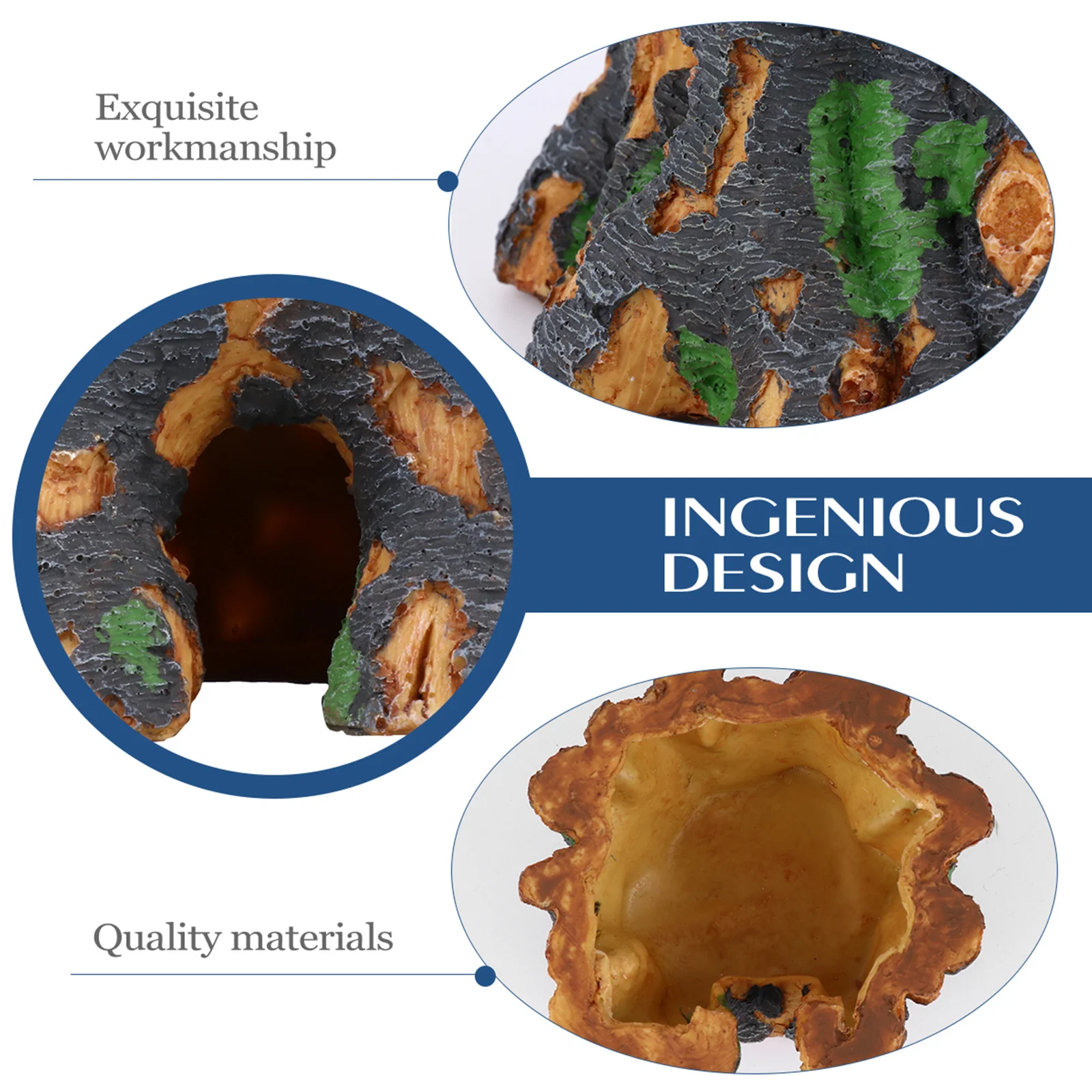 

Resin Lizard Tree Hole Cave Hideout for Reptile Shelter Habitat Turtle Spider Nest Decor Breeding Escape Small Pet Home