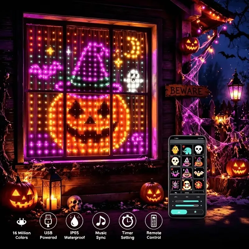 RGB LED Curtain Lights Smart Pixel String USB APP Control DIY Display for Window Christmas Party Decoration