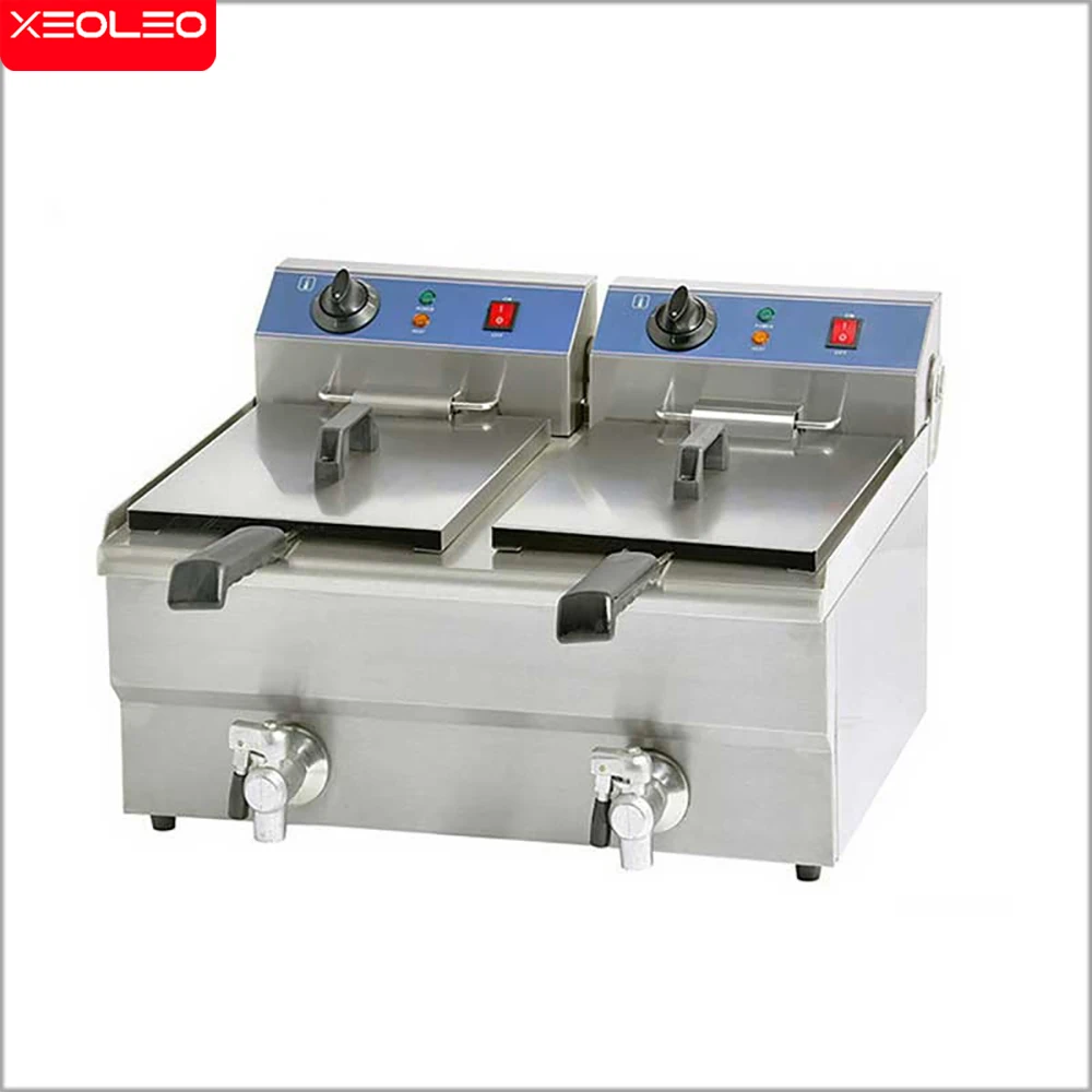 

XEOLEO Electric 2*10L Commercial Deep Fryer French Chops Fryer with Oil Valve Double Tanks Food KFC/McDonald/Chicken Processor