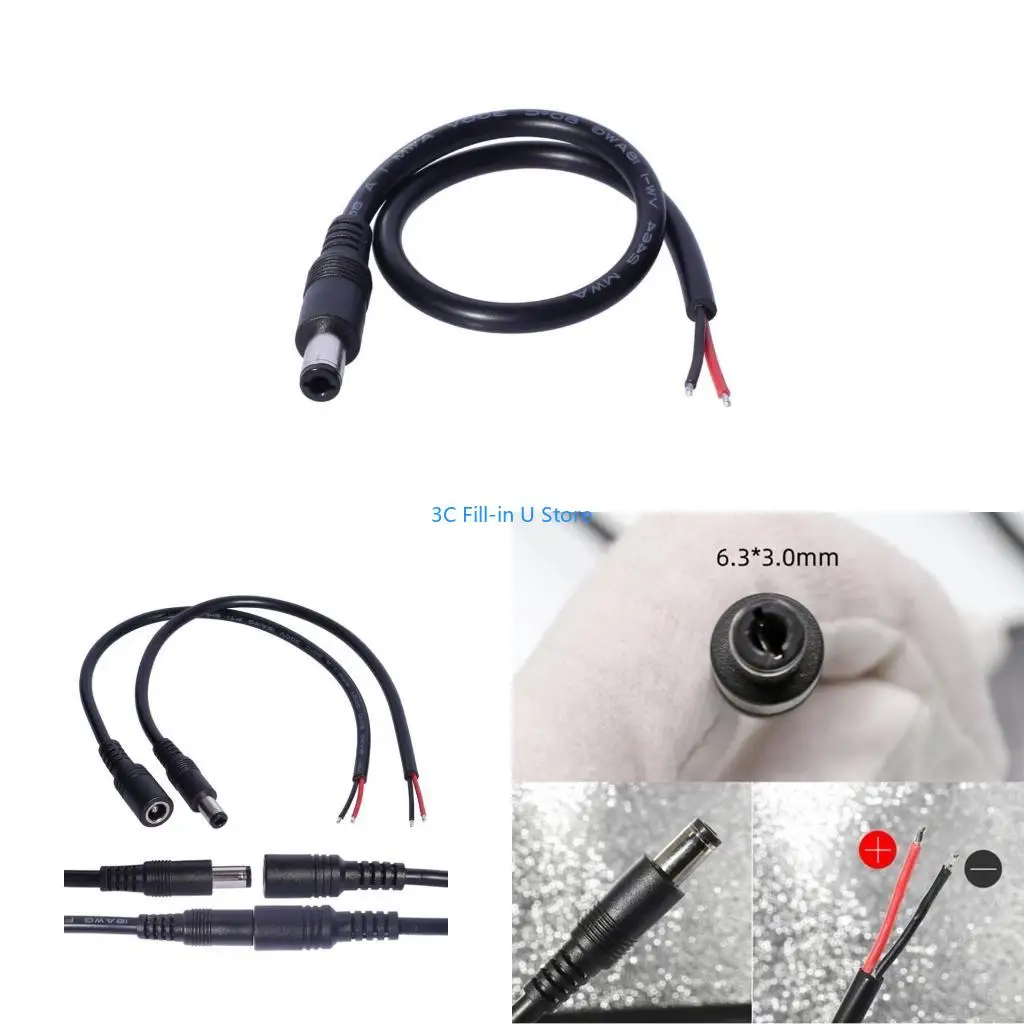 G8TA DC6330 Male Plug to Bare Wire Cable DC6330 Power Pigtails Cable for Power Supply in Computers 2x0.75mm² Wire Cord