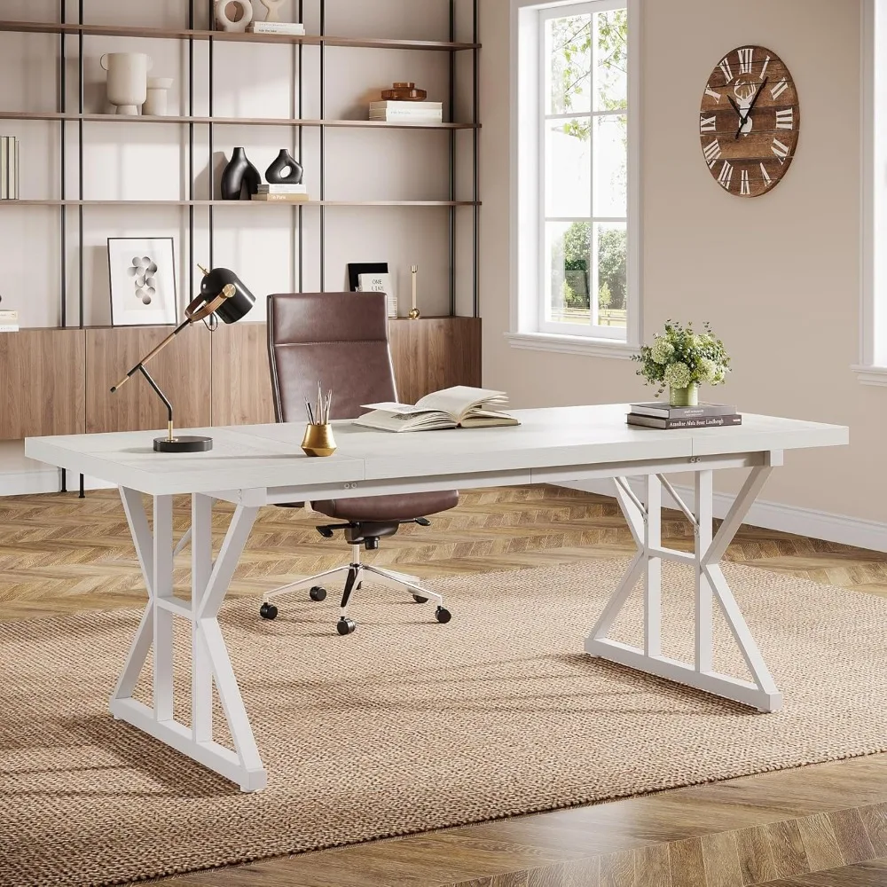 großer 70,86-Zoll-Chefschreibtisch, Home-Office-Computertisch im Industriestil, minimalistischer langer Schreibtisch für Business-Fu
