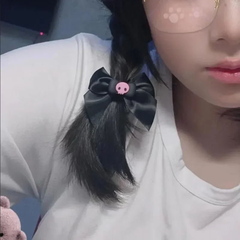 1-3 pçs novo bonito fita sólida rosa crânio bowknot grampos de cabelo jk cos lolita kawaii meninas grampos de cabelo gótico acessórios para o cabelo