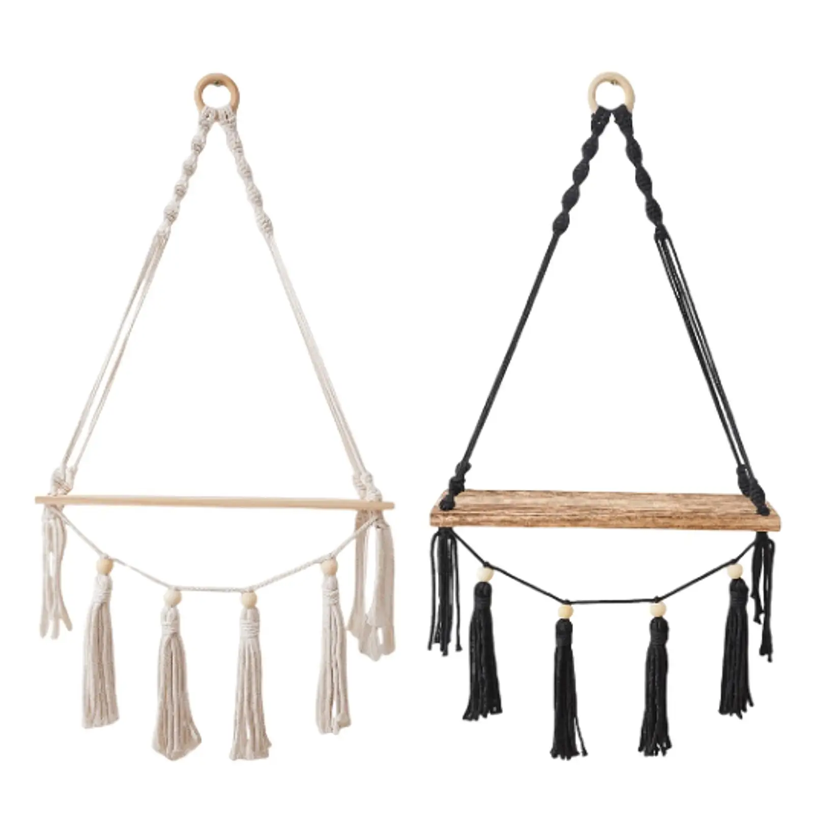 Mensola sospesa a parete in macramè, espositore in legno, mensola sospesa rustica Boho, decorazione da parete per soggiorno camera da letto