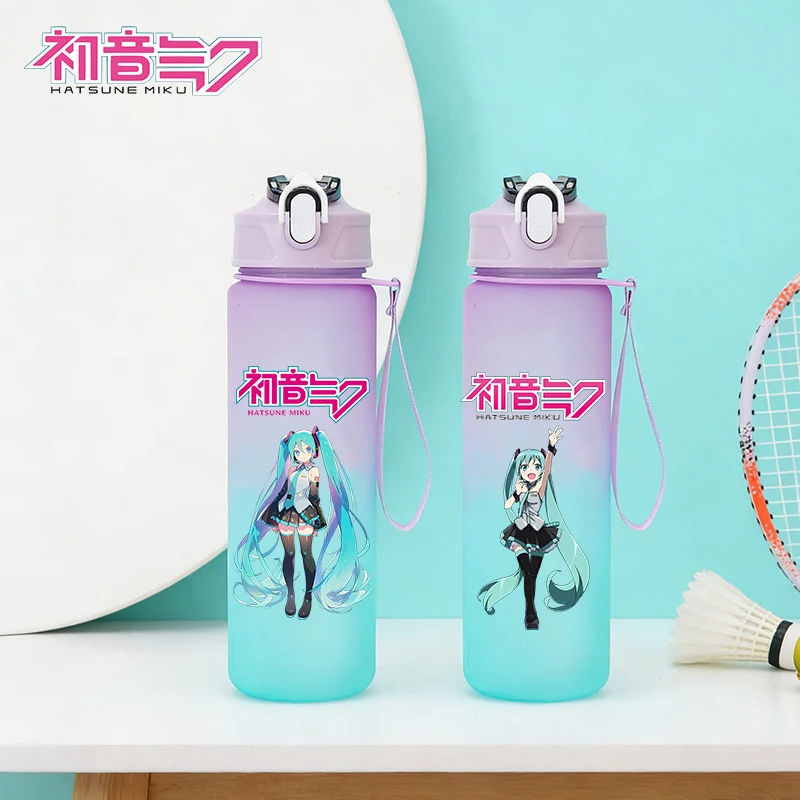 

Бутылка для воды с градиентным дизайном 750 мл Hatsune Miku, герметичная, милая аниме-бутылка для спорта и фитнеса, для девочек и мальчиков, кавайная портативная бутылка для питья