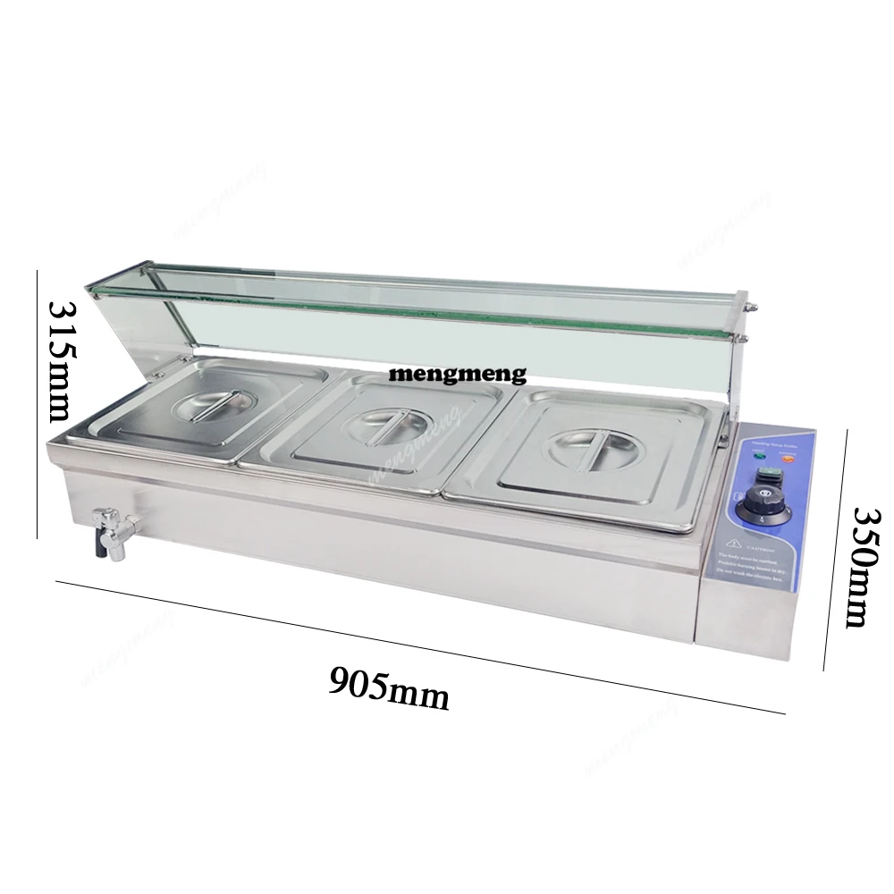 

Best Promotion 3 Pans Fast Food Equipment Electric Stainless Steel Bain Marie Food Warmer With Glass Cover