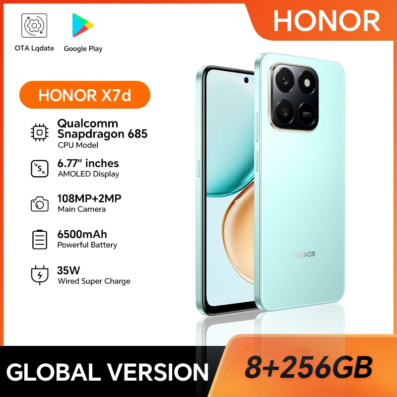 【العلامة التجارية+】الإصدار العالمي HONOR X7d 8GB+256GB هاتف ذكي 6.77 بوصة 120 هرتز TFTLCD شاشة 108 متر كاميرا رئيسية 6500 مللي أمبير 35 وات شحن فائق #1