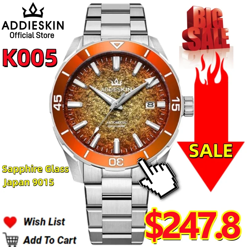 

AddiesKin мужские роскошные часы K005 BGW9 супер светящиеся сапфировые кристаллы Япония 9015 автоматические механические часы 20 бар водонепроницаемые
