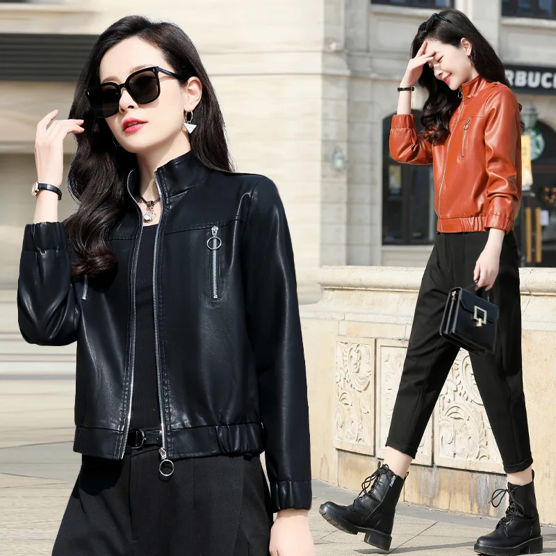 2024  Spring and Autumn Season New Genuine Leather Coat Women's Coat Slim Fit Style Sheepskin Motorcycle Wear Slim and Versatile