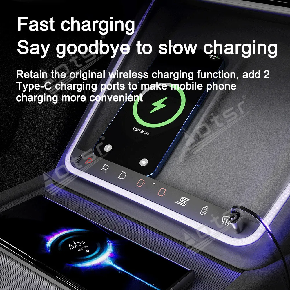 For Tesla Model X Y Upgraded Wireless Charging Button Fast Charging Multi-color Ambient Light Laser Engraving Atmosphere Lights