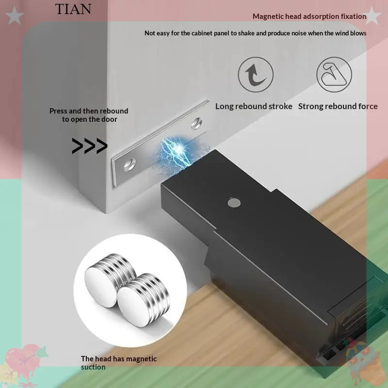 TIAN  Heavy Duty Magnetic Cabinet Door Push Opener Strong Suction High Elastic Rebound For Kitchen Wardrobes Hidden Doors