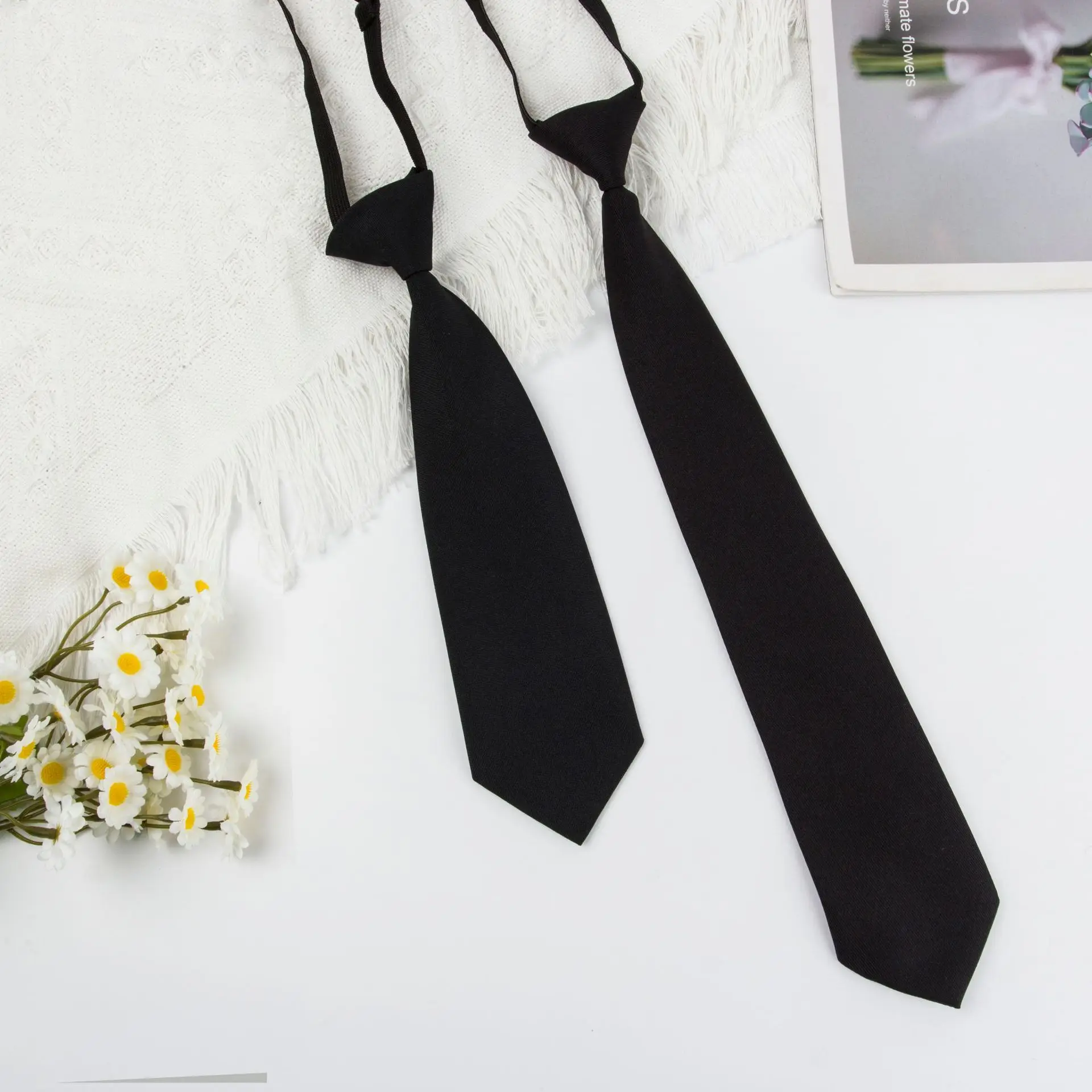 Solid Color Children's Snap Tie Basic Black Short Student Casual All-match Tie Male and Female Student Accessories